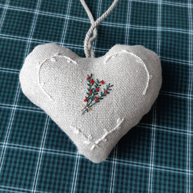 Cœur en lin branches de sapin