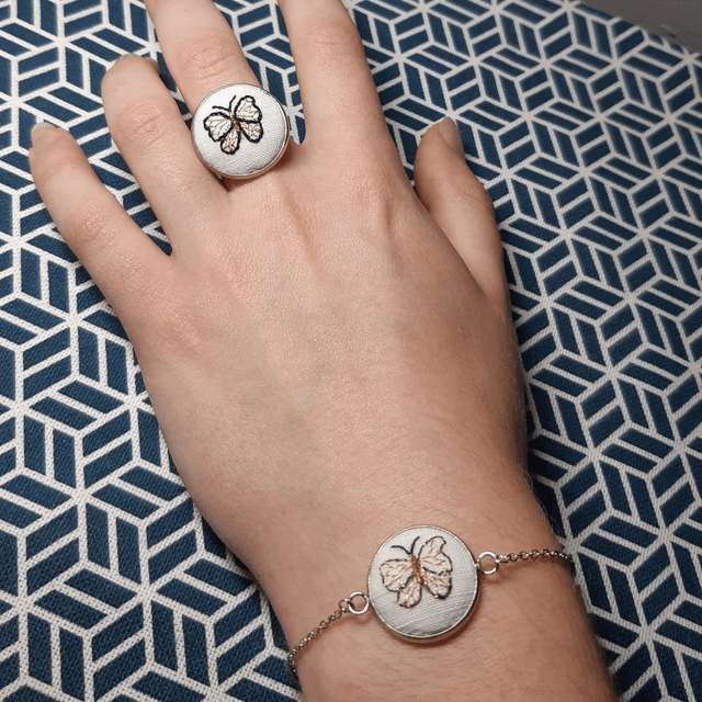 Parure bracelet et bague papillon doré